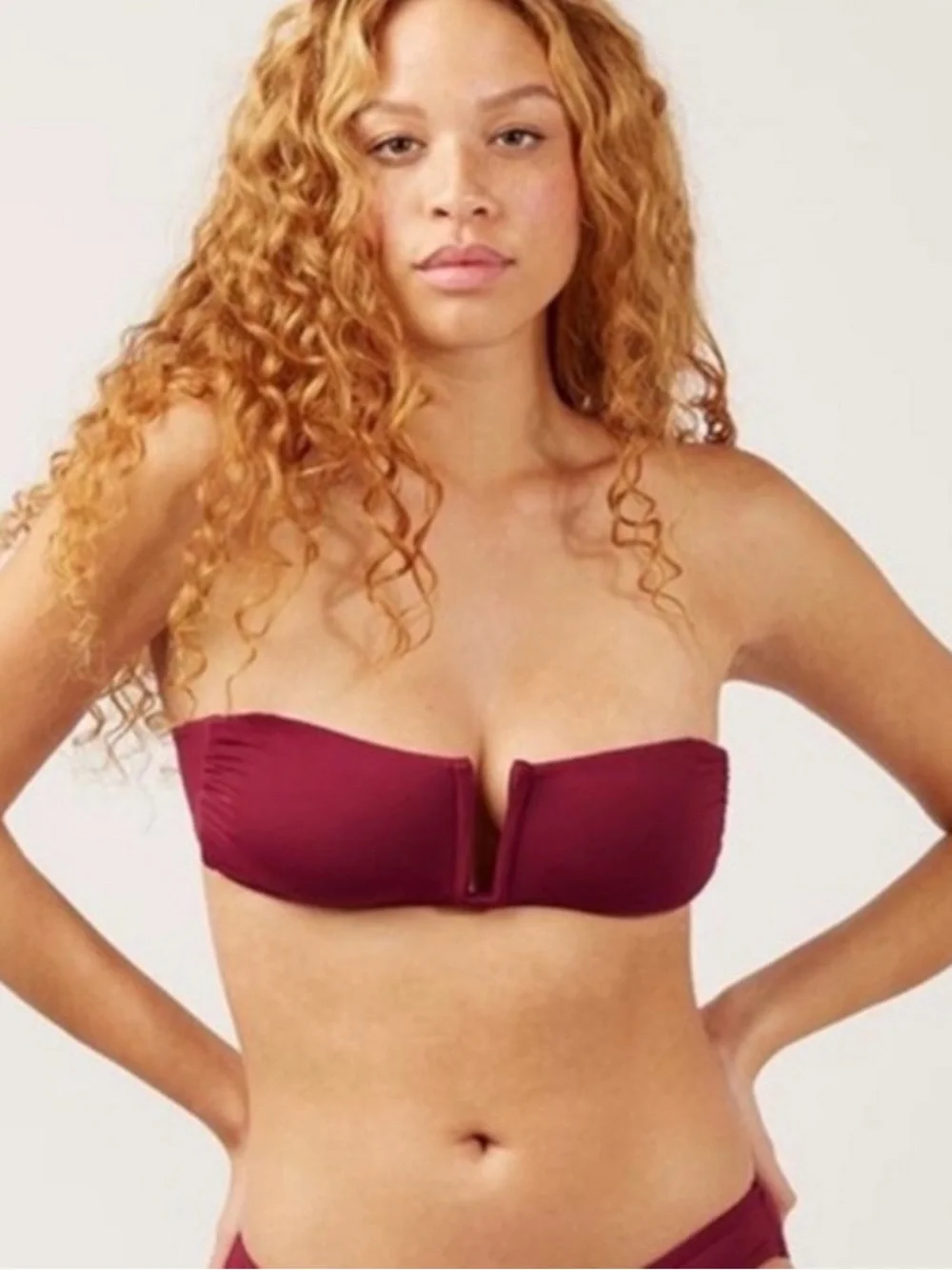 Andie Swim, The Cartagena Swim Deep V-Neckline Bikini Top, Burgundy, Size L, NWT